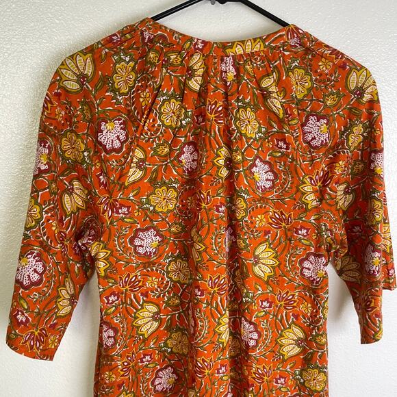 dRa Los Angeles Floral Dress Womens Small Orange 3/4 Sleeve Button Boho Cotton - Picture 3 of 11